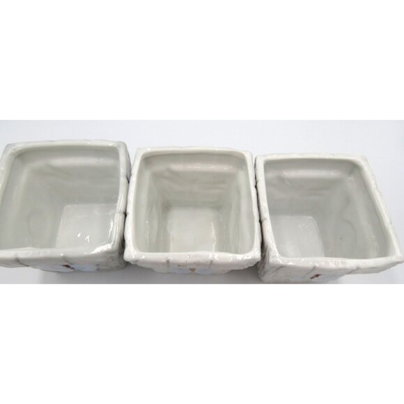 Long Rich Small Ceramic Planters Set of 3 Decorated w/ Garden Bugs - Picture 6 of 8